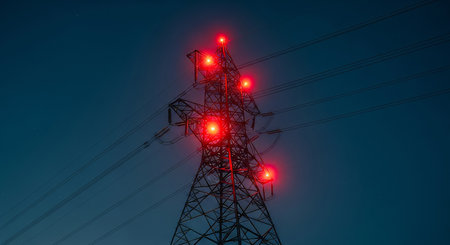 high voltage post.High-voltage tower at night sky background.の素材