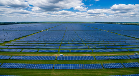 Aerial view of solar power plant in Poland. Renewable energy conceptの素材