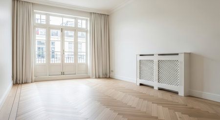 interior modern house, empty room with window, parquet floorの素材