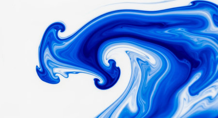 blue and white abstract background of acrylic paint in wavy style on white backgroundの素材