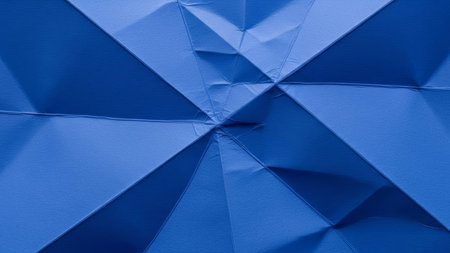 Blue origami crumpled paper texture background. Abstract background.の素材