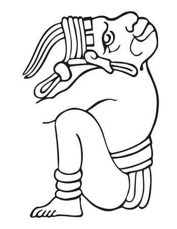 Mayan God Outline Illustrationのイラスト素材