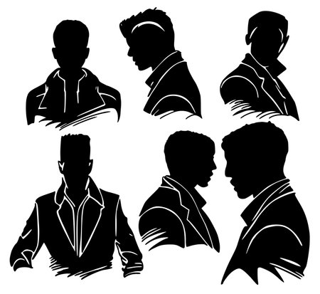 Silhouettes of men on a white background. Vector illustration.のイラスト素材