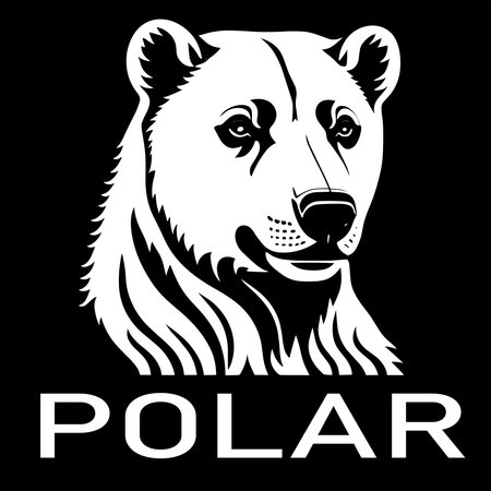 polar bear vector illustration on a black background in black and white colorsのイラスト素材