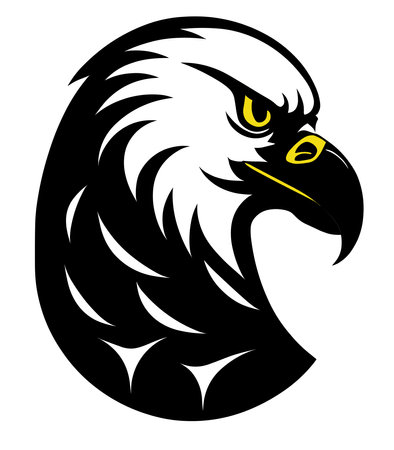 Eagle head with black and yellow colors on white background. Vector illustration.のイラスト素材