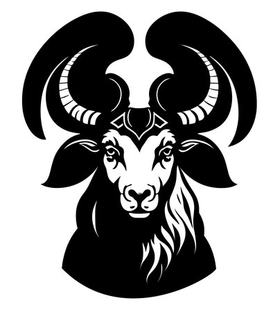 Vector image of a goat head on a white background. Tattoo design.のイラスト素材