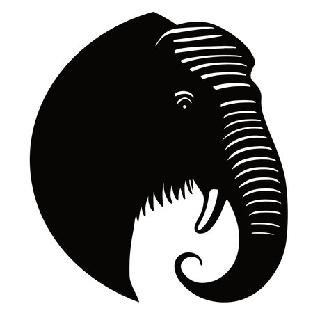 Elephant head silhouette on white background. Black and white vector illustration.のイラスト素材