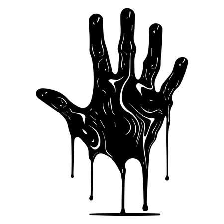 Black hand with dripping black paint isolated on white background. Vector illustration.のイラスト素材