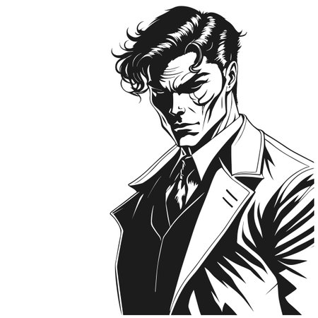 illustration of a man in a trench coat on a white backgroundのイラスト素材