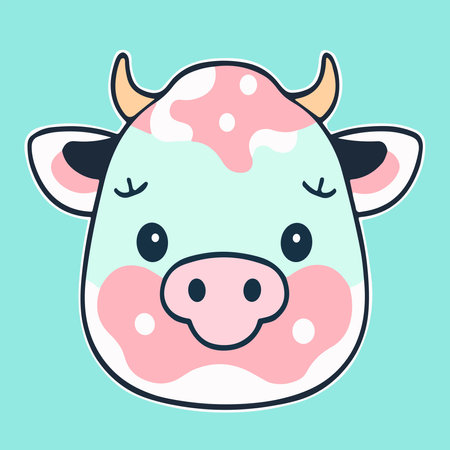 Cute cartoon cow with pink spots. Vector illustration in flat style.のイラスト素材