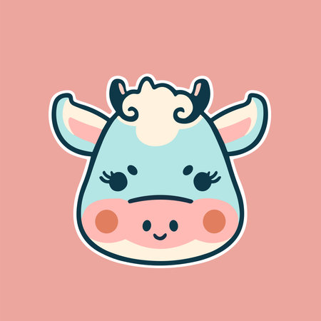 Cute cartoon cow. Vector illustration in a flat style on a pink background.のイラスト素材