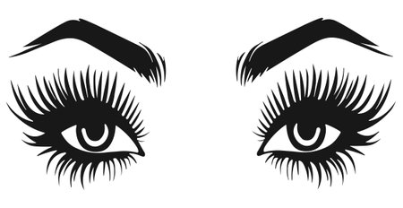 Beautiful woman eyes with long eyelashes, black and white vector illustrationのイラスト素材