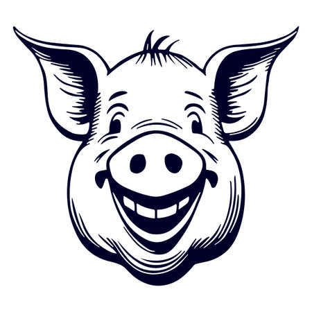 Smiling pig head isolated on a white background. Vector illustration.のイラスト素材