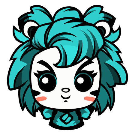 Cute cartoon girl with blue hair. Vector illustration isolated on white background.のイラスト素材