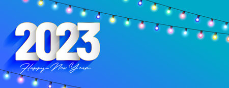 2023 new year occasion banner with colorful light festoon vector