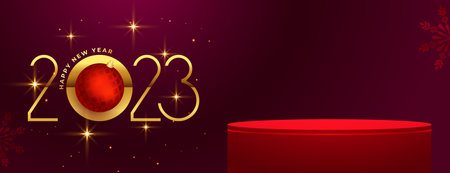 2023 new year wishes banner with 3d podium for product display vector