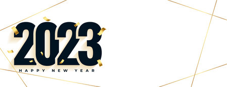 happy new year 2023 event banner with golden confetti vector
