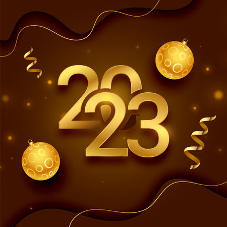 happy new year event background with golden 2023 text in fluid style