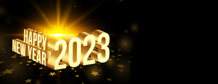 3d golden 2023 text with light effect for new year banner vectorの写真素材