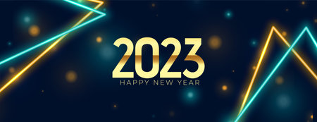 happy new year 2023 shiny banner with neon led light vector