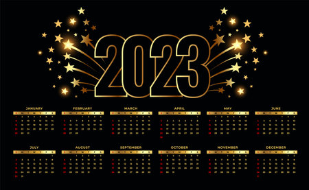 new year 2023 calendar template with bursting star vector