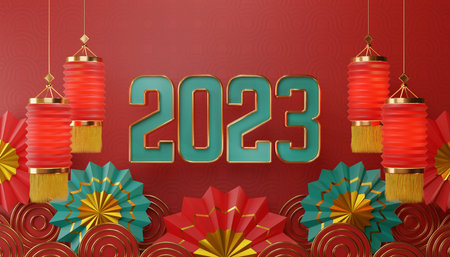 chinese new year background with decorations 3d illustration