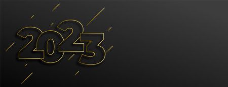 2023 new year holiday black banner in line style vector