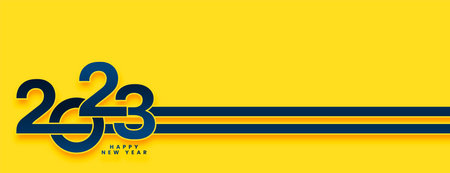 Happy new year 2023 yellow banner in modern style vector