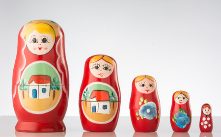 A set of Russian dolls line upの写真素材
