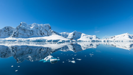Travel by the research ship. Studying of climatic and weather changes in Antarctica. Snow and ices of the Antarctic islands.の写真素材
