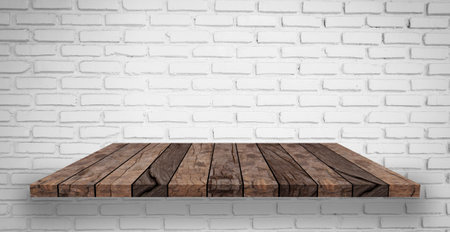 Vintage white of brick texture background with aged wood panelの写真素材