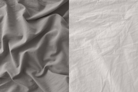 Rough Gray Fabrics. Textured Background of Pleated Cotton Fabricの写真素材
