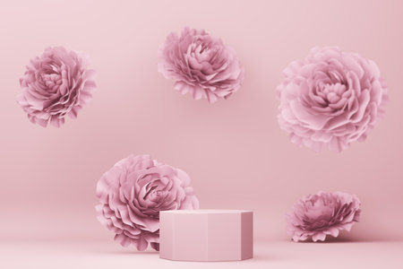 Empty display with rose flower for presentation 3d renderingの写真素材