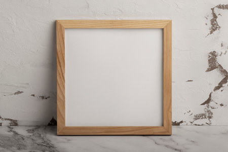 Blank wooden photo framele table. Mock up, 3D Rendering