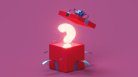 3D rendering mystery box background. Red surprise box
