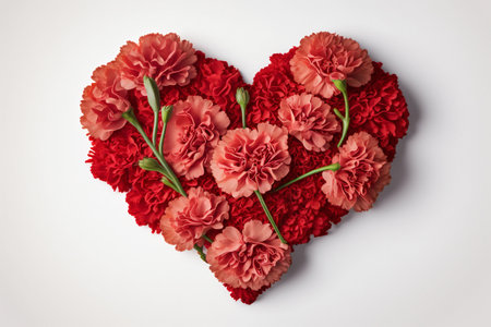 top view heart made blooming flowersの写真素材
