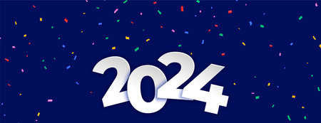happy new year 2024 wishes banner with confetti celebration vector