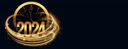 happy new year 2024 clock wallpaper with light streak design vector