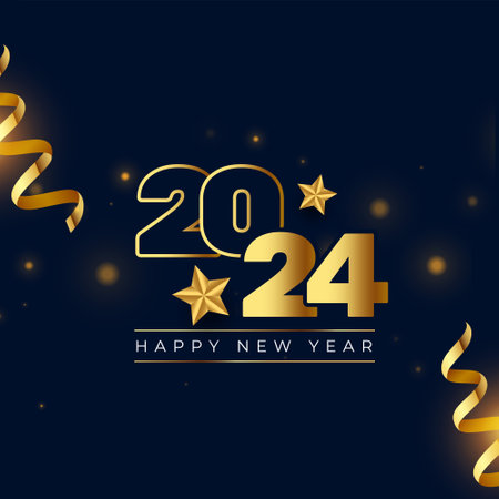 happy new year 2024 greeting background with golden star vector
