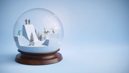 Snow globe against blue background with vignette, 3d renderの写真素材