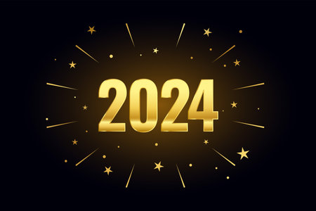 2024 golden lettering dark background with bursting star design vector