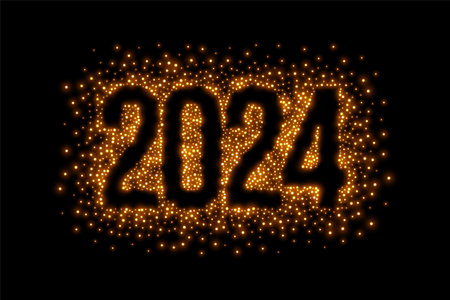 Dark lettering new 2024 year background with golden sparkle effectの写真素材
