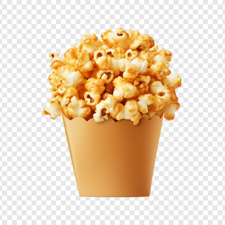 Caramel puff corn popcorn isolated on transparent backgroundの写真素材