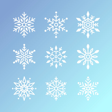 Snowflakes icons set on blue gradient background. Vector illustration.の写真素材