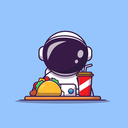 Astronaut with food and drink. Vector illustration in cartoon style.の写真素材