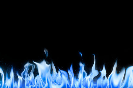 Black flame background, blue border realistic fire image vectorの写真素材