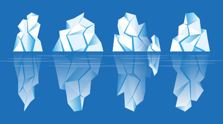 Vector set of ice floes isolated on a blue background. Iceberg icons.の写真素材