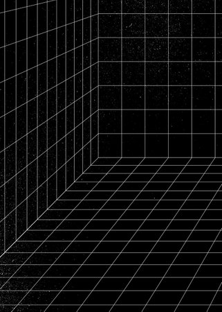 3D wireframe grid room background vector