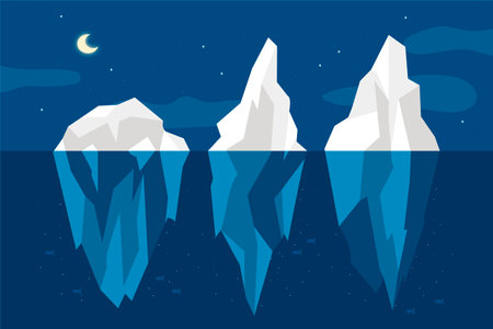 Icebergs in the night. Vector illustration in flat style.の写真素材