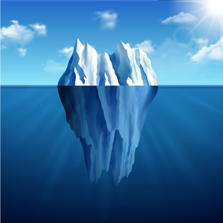 Polar landscape with iceberg on blue sunny background vector illustrationの写真素材